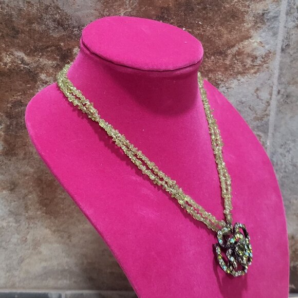 Multi Strand Green Beaded Necklace Detachable Floral Brooch Pendant - Picture 5 of 13